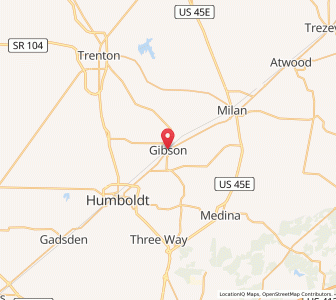 Map of Gibson, Tennessee